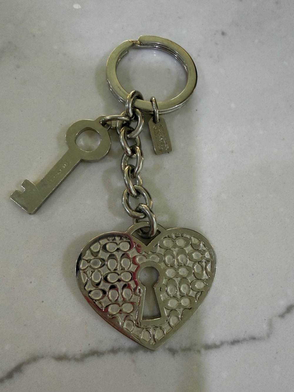 Coach Silver-Tone Heart Keychain with Key Charm